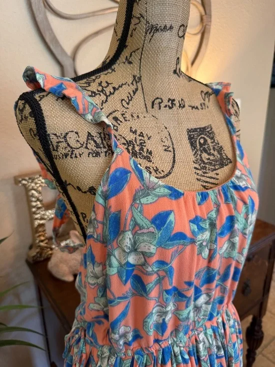 Free People Coral Peach Floral Mini Dress - Picture 3 of 14